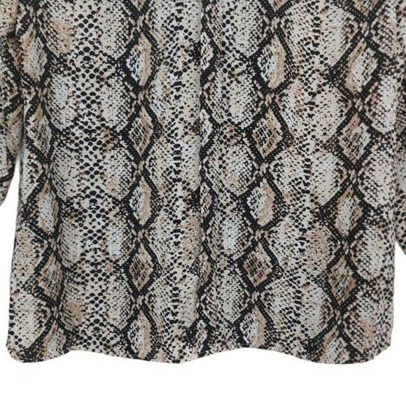 The Limited Blouse Womens Petite Medium Beige Roll Tab Sleeve Snake Print V-Neck - Picture 6 of 12